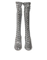 Dolce & Gabbana Shoes Silver Sequins Glitter High Heel Boot Shoes