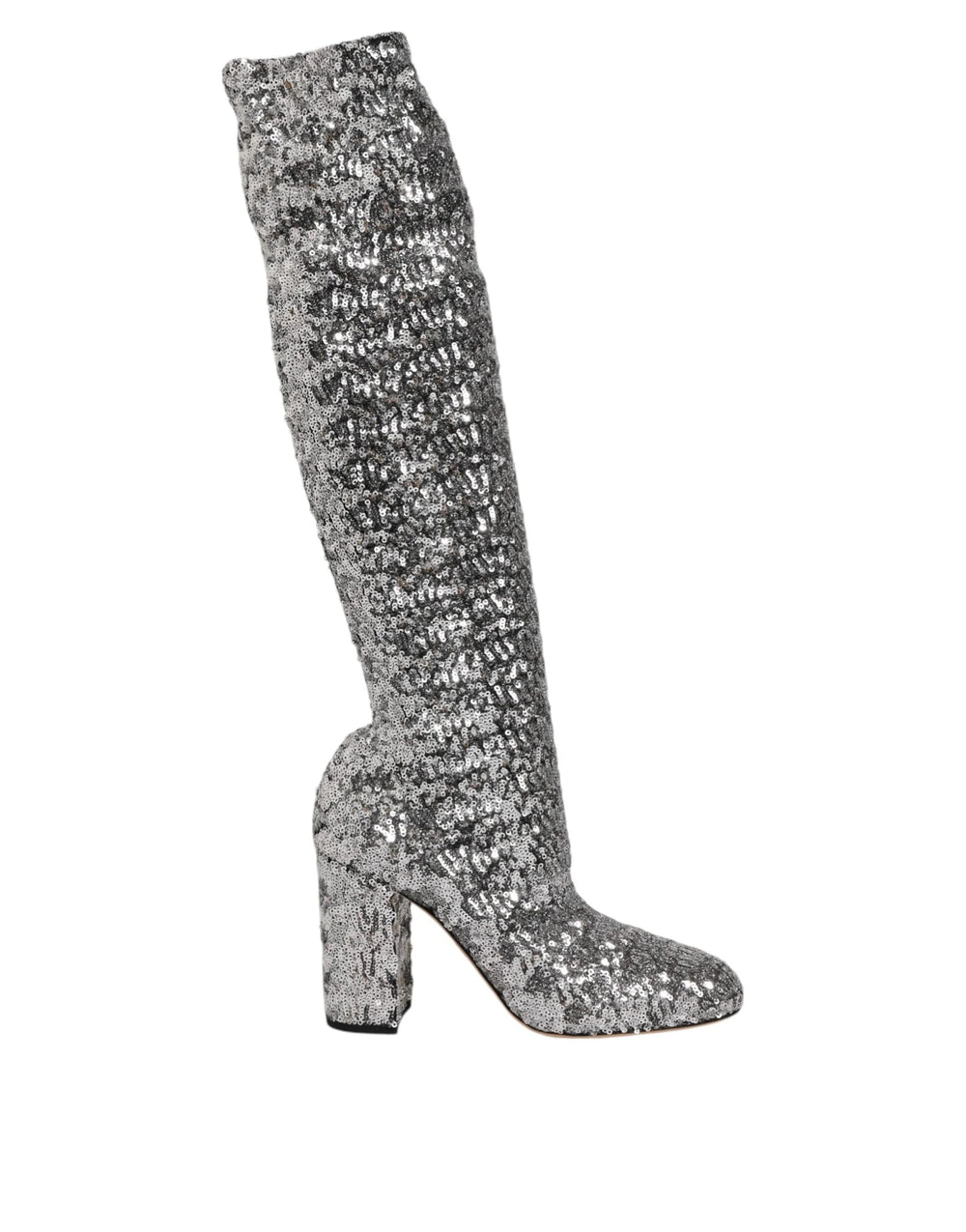 Dolce & Gabbana Shoes Silver Sequins Glitter High Heel Boot Shoes - Boots