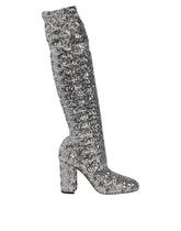 Dolce & Gabbana Shoes Silver Sequins Glitter High Heel Boot Shoes - Boots