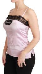 Dolce & Gabbana Silk Black Lace Top Pink Tank Blouse - IT48|XXL - Tank Tops