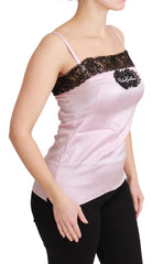 Dolce & Gabbana Silk Black Lace Top Pink Tank Blouse - IT48|XXL - Tank Tops
