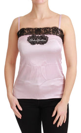 Dolce & Gabbana Silk Black Lace Top Pink Tank Blouse - IT48|XXL - Tank Tops