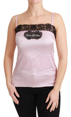 Dolce & Gabbana Silk Black Lace Top Pink Tank Blouse - IT48|XXL - Tank Tops