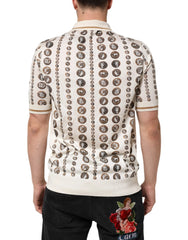 Dolce & Gabbana Silk Ivory Coin Print Logo Men Polo T-shirt - Polos