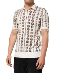 Dolce & Gabbana Silk Ivory Coin Print Logo Men Polo T-shirt - Polos