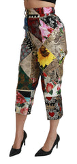 Dolce & Gabbana Silk Multicolor Print High Waist Cropped Pants - IT40|S - Trousers