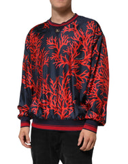 Dolce & Gabbana Silk Navy Red Coral Print Pullover Sweater - IT52 | XL - Sweaters