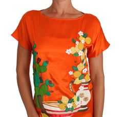 Dolce & Gabbana Silk Orange Lemon Crystal T-shirt Top - T-Shirts