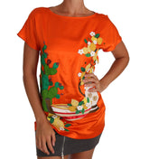 Dolce & Gabbana Silk Orange Lemon Crystal T-shirt Top - T-Shirts