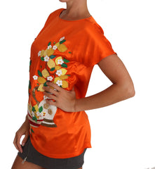 Dolce & Gabbana Silk Orange Lemon Crystal T-shirt Top - T-Shirts