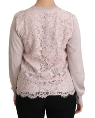 Dolce & Gabbana Silk Pink Long Sleeve Lace Top Sweater - IT44|L - Sweaters