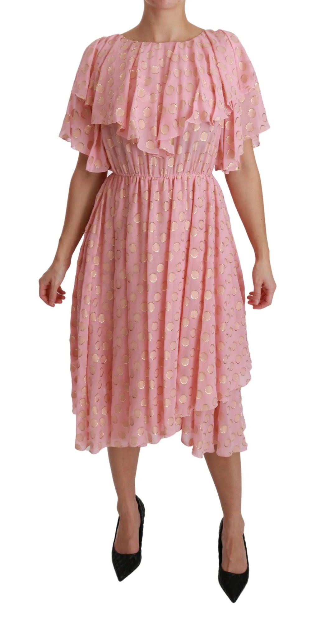 Dolce & Gabbana Silk Pink Polka Dots Pleated A-line Midi Dress - IT40|S - Dresses