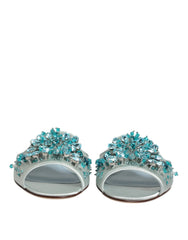 Dolce & Gabbana Silver Blue Leather Bead Embellish Slide Shoes - EU35/US4.5