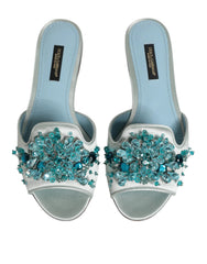 Dolce & Gabbana Silver Blue Leather Bead Embellish Slide Shoes - EU35/US4.5