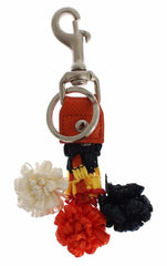 Dolce & Gabbana Silver Brown Raffia Leather Clasp Finder Chain Keyring - Keychains