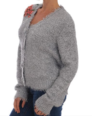 Dolce & Gabbana Silver Cardigan Floral Applique Sweater - IT44|L - Cardigans