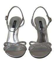 Dolce & Gabbana Silver Crystal Ankle Strap Sandals Shoes - Sandals