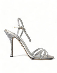 Dolce & Gabbana Silver Crystal Ankle Strap Sandals Shoes - Sandals