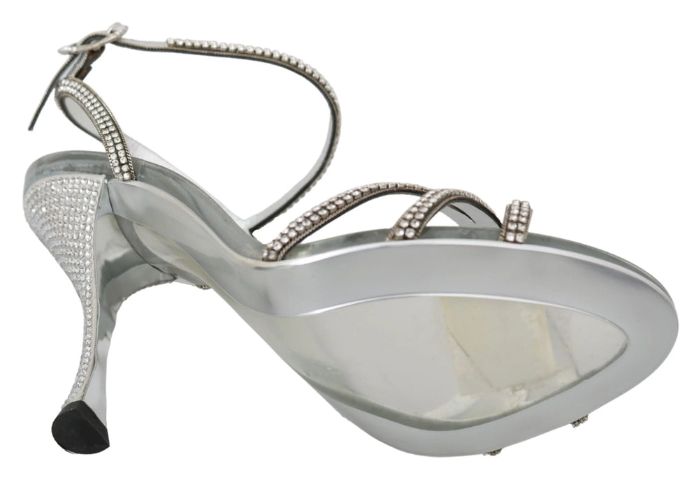 Dolce & Gabbana Silver Crystal Ankle Strap Sandals Shoes - EU39/US8.5
