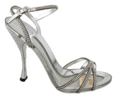 Dolce & Gabbana Silver Crystal Ankle Strap Sandals Shoes - EU39/US8.5 - Sandals