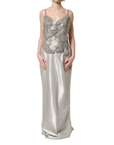 Dolce & Gabbana Silver Crystal Embellished EveningGown Dress - IT40|S