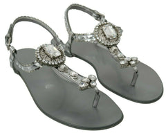 Dolce & Gabbana Silver Crystal Sandals Flip Flops Shoes - Sandals