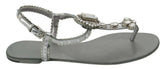 Dolce & Gabbana Silver Crystal Sandals Flip Flops Shoes - Sandals