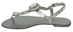 Dolce & Gabbana Silver Crystal Sandals Flip Flops Shoes - EU37/US6.5