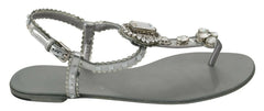 Dolce & Gabbana Silver Crystal Sandals Flip Flops Shoes - EU37/US6.5
