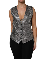Dolce & Gabbana Silver Floral Jacquard Sleeveless Vest Top - IT40|S - Vests