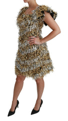 Dolce & Gabbana Silver Gold Sheath Mini Shift Gown Dress - IT40|S