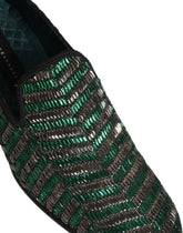 Dolce & Gabbana Silver Green Embellished Dress Loafers Shoes - EU43/US10