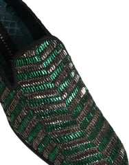 Dolce & Gabbana Mocasines de Vestir Plateados y Verdes con Adornos - EU43/US10