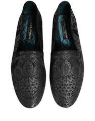 Dolce & Gabbana Silver Jacquard Leather Slip On Loafers Shoes - EU44/US11