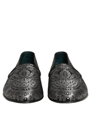 Dolce & Gabbana Silver Jacquard Leather Slip On Loafers Shoes - EU44/US11