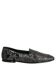 Dolce & Gabbana Silver Jacquard Leather Slip On Loafers Shoes - EU44/US11