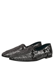 Dolce & Gabbana Silver Jacquard Leather Slip On Loafers Shoes - EU44/US11