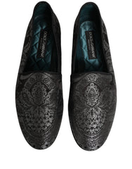 Dolce & Gabbana Silver Jacquard Leather Slip On Loafers Shoes - EU42/US9