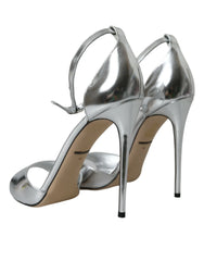 Dolce & Gabbana Silver KEIRA Leather Heels Sandals Shoes - EU40/US9.5
