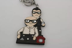 Dolce & Gabbana Silver Leather Dominico Stefano #DGFAMILY Logo Badge Keychain - Keychains