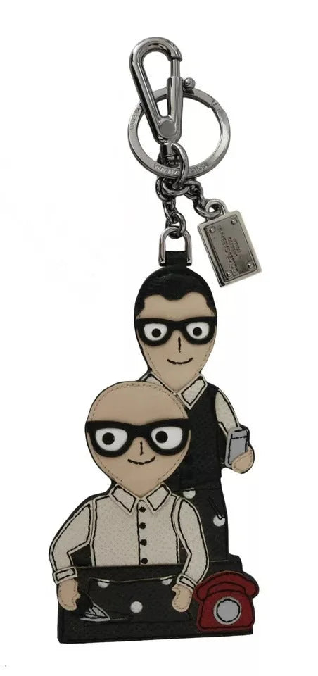 Dolce & Gabbana Silver Leather Dominico Stefano #DGFAMILY Logo Badge Keychain - Keychains