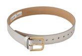 Dolce & Gabbana Silver Leather Gold Tone Logo Metal Buckle Belt - 65 cm / 26 Inches - Belts