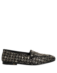 Dolce & Gabbana Silver Leather Logo Slip On Loafers Shoes - EU44/US11