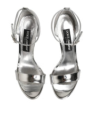 Dolce & Gabbana Silver Leather Platform Keira Sandals Shoes - Sandals
