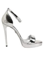 Dolce & Gabbana Silver Leather Platform Keira Sandals Shoes - Sandals