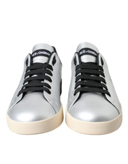 Dolce & Gabbana Silver Portofino Calf Leather Sneakers Men Shoes - EU40/US7