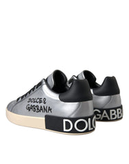 Dolce & Gabbana Silver Portofino Calf Leather Sneakers Men Shoes - EU40/US7