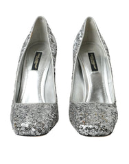 Dolce & Gabbana Silver Sequin Embellished Heels Pumps Shoes - Heels