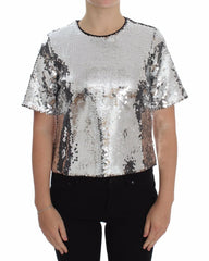 Dolce & Gabbana Silver Sequined Crewneck Blouse T-shirt Top - Blouses