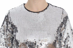Dolce & Gabbana Silver Sequined Crewneck Blouse T-shirt Top - Blouses